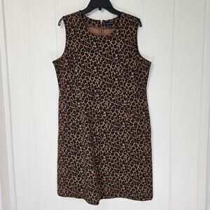 Lands' End Leopard Sheath Dress Sleeveless Stretch Knit Office Size 16
